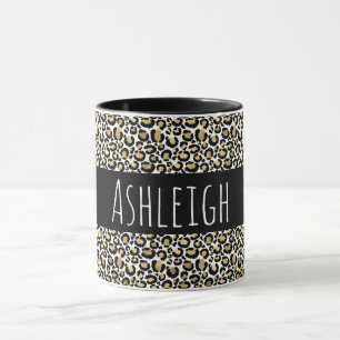Black Gold Leopard Print Personalized Mug