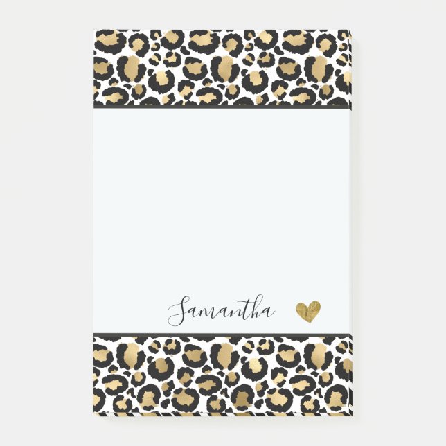 Black Gold Leopard Print Post-it Notes (Front)