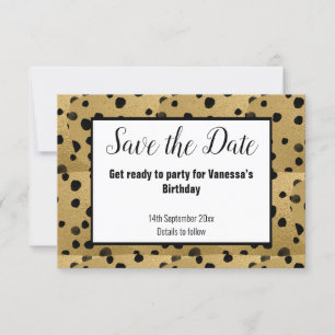 BLACK GOLD LEOPARD PRINT SAVE THE DATE ANNOUNCEMENT