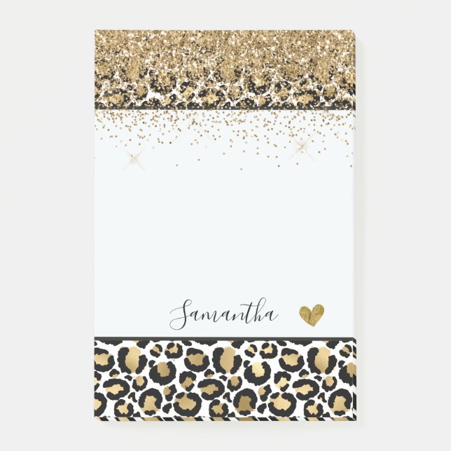 Black Gold Leopard Print Sparkle Post-it Notes (Front)