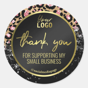 Black Gold Leopard Print Thank You Business Logo Classic Round Sticker