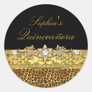 Black & Gold Leopard Quinceanera Sticker