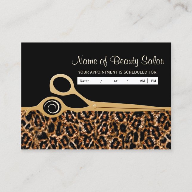 Black Gold Leopard Salon Appointment Reminder Card (Front)