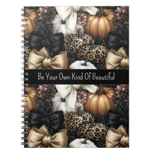 Black Gold Leopard White Orange Pumpkins & Bows Notebook