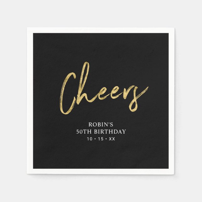 Black & Gold | Lettering Adult Birthday Party  Napkin (Front)