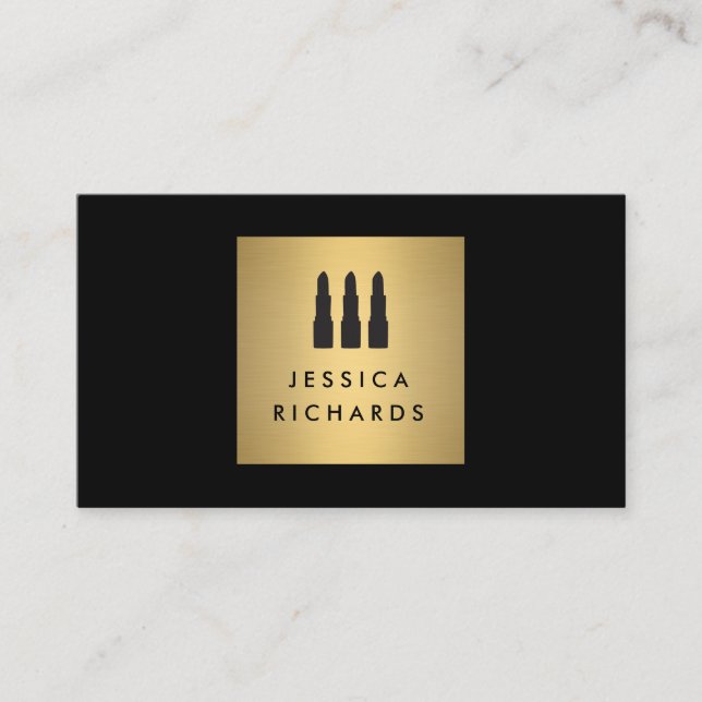 Black/Gold Lipstick Trio Logo for Makeup Artist Business Card (Front)