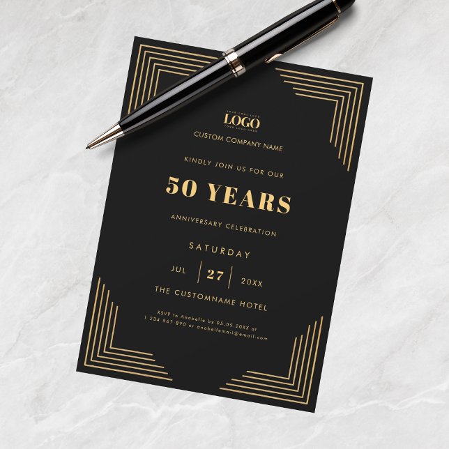 Black & Gold Logo Business 50th Anniversary Party Invitation (Creator Uploaded)