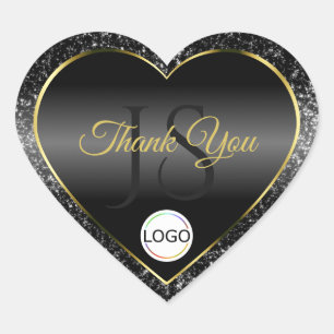 Black Gold Logo Initials Glitter Pretty Thank You Heart Sticker