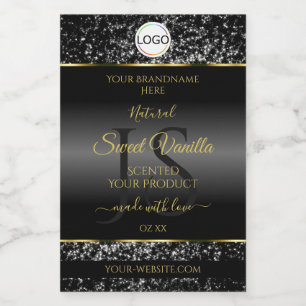 Black Gold Logo Initials Glitter Product Labels