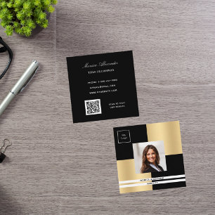 Black gold logo photo QR code  Square Business Card