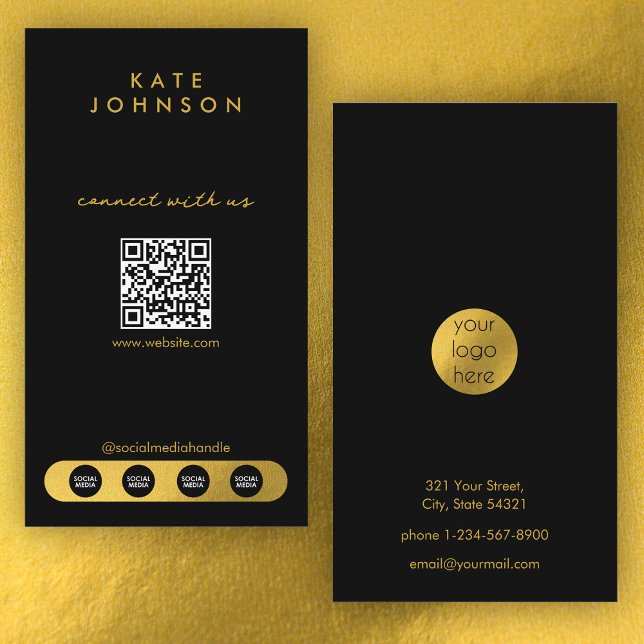 Black Gold Logo Social Media Connect With Us Business Card (Black Gold Logo Social Media Connect With Us Business Card)