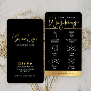 Black & Gold Logo Washing Care Instructions Business Card