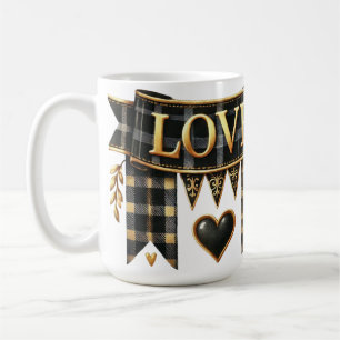 BLACK & GOLD LOVE BANNER WITH HEART COFFEE MUG