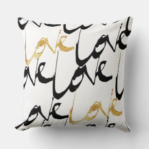 Black & Gold Love Throw Pillow