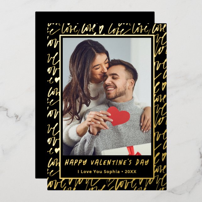 Black & Gold Love Valentines Day Photo (Front/Back)