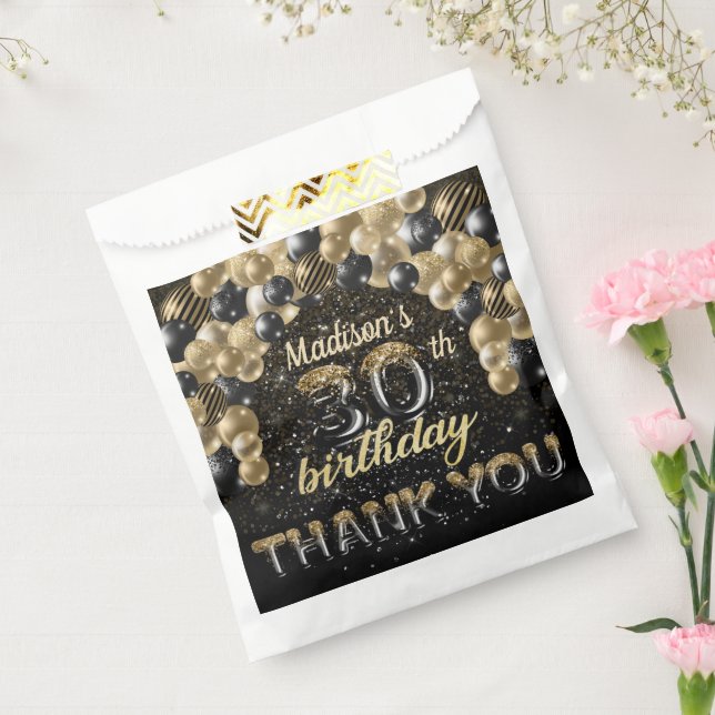 Black Gold Luxury 30th Birthday Personalised Favour Bags (Sealed)
