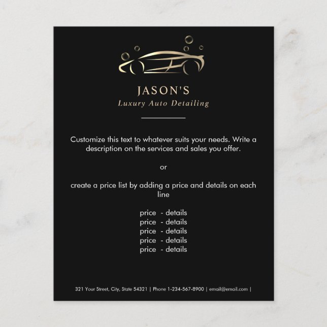 Black & Gold Luxury Auto Detailing Car Cleaning Flyer (Front)