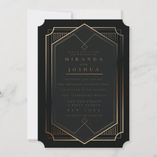 Black Gold Luxury Elegant Art Deco Wedding Invitation