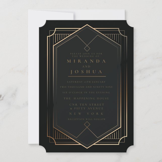 Black Gold Luxury Elegant Art Deco Wedding Invitation (Front)