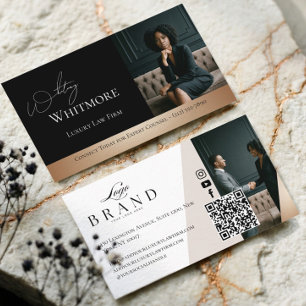 Black Gold Luxury Elegant Law Firm Photo QR Code Business Card