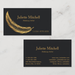Black & Gold Luxury Feather Makeup Artist Business Card