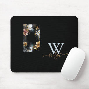 black & gold luxury floral marble swirl mouse pad