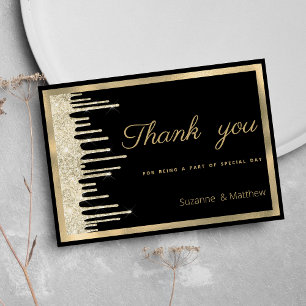Black gold luxury glitter drips Thank You Invitation