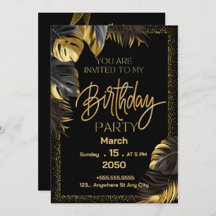 Black Gold Luxury Happy Birthday Party Invitation
