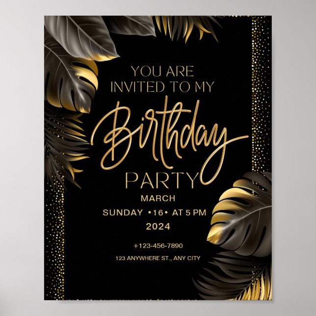Black Gold Luxury Happy Birthday Party Poster (Front)