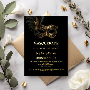 Black gold luxury Masquerade Quinceanera