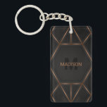 Black Gold Luxury Modern Minimal Abstract Key Ring<br><div class="desc">A cool luxurious style abstract keychain featuring black and gold geometric design. Personalise with your monogram and name.</div>