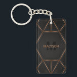 Black Gold Luxury Modern Minimal Abstract Key Ring<br><div class="desc">A cool luxurious style abstract keychain featuring black and gold geometric design. Personalise with your monogram and name.</div>