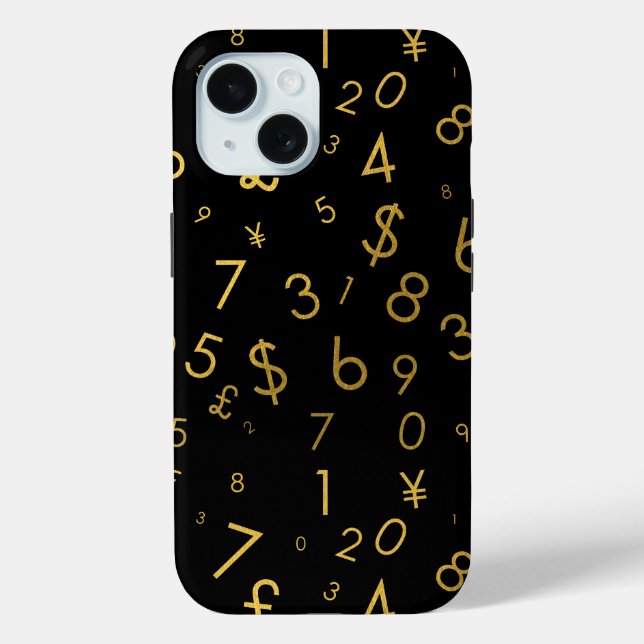 Black Gold Luxury Numbers Currency Symbols Pattern Case-Mate iPhone Case (Back)