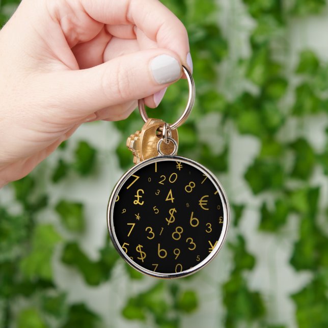 Black Gold Luxury Numbers Currency Symbols Pattern Key Ring (Hand)