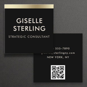 Black Gold Luxury QR Code Minimal Typography Square Business Card