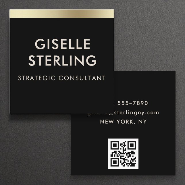 Black Gold Luxury QR Code Minimal Typography  Square Business Card (Creator Uploaded)