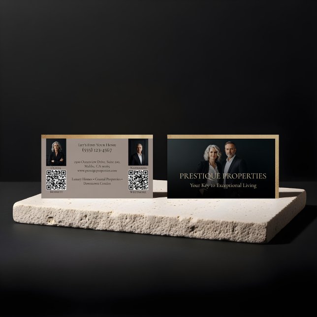 Black Gold Luxury Real Estate Agent Photo Luxe Business Card (Prestige Luxury Dual Realtor Law Firm Gold & Black Business Card)