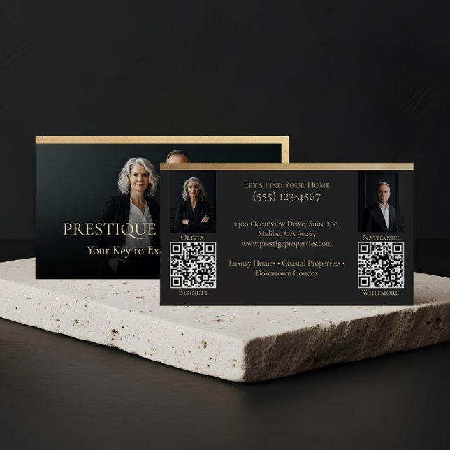 Black Gold Luxury Real Estate Agent Photo Luxe Business Card (Prestige Luxury Realtor Law Firm Gold & Black Luxe Business Card)