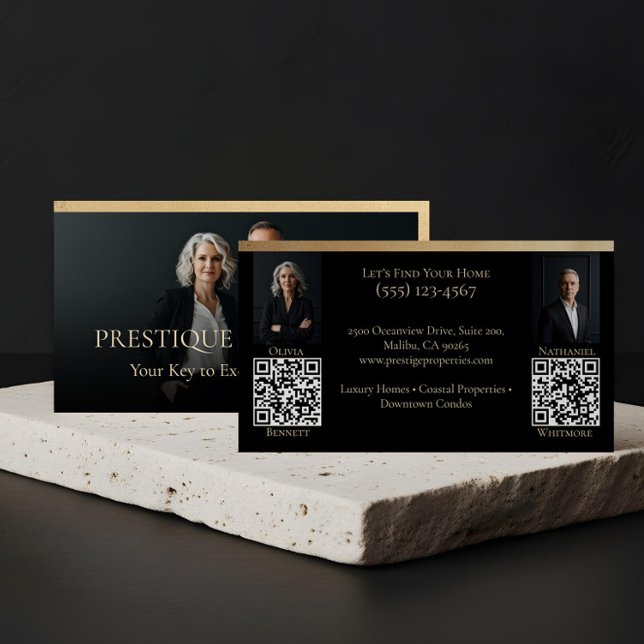 Black Gold Luxury Real Estate Agent Photo Luxe Business Card (Prestige Luxury Realtor Law Firm Gold & Black Luxe Business Card)