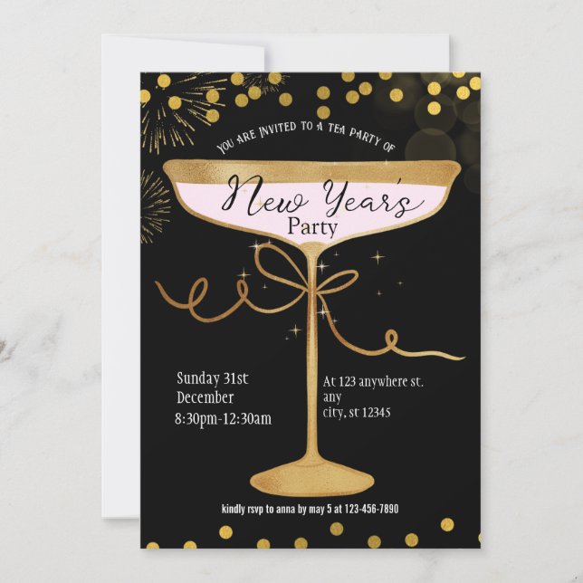 Black Gold Luxury Sparkle New Year Party Invitatio Invitation (Front)