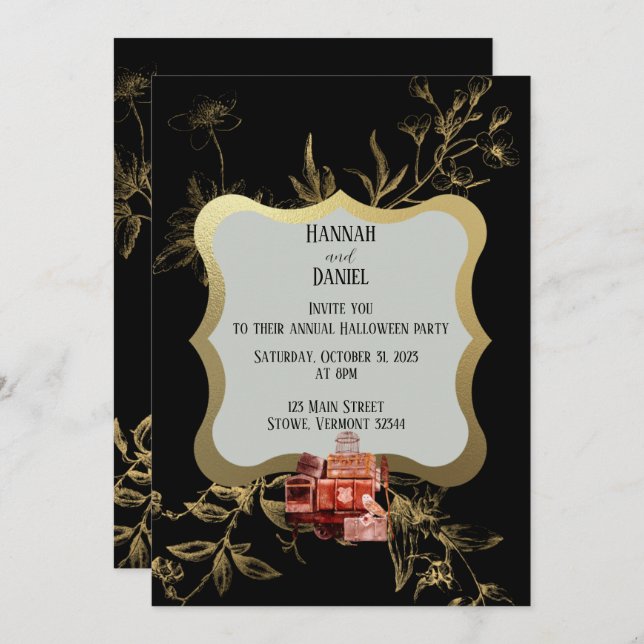 Black & Gold Magical Halloween Party Invitation (Front/Back)