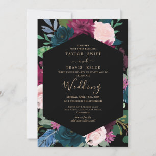 Black Gold Magnolia Wedding Invitation