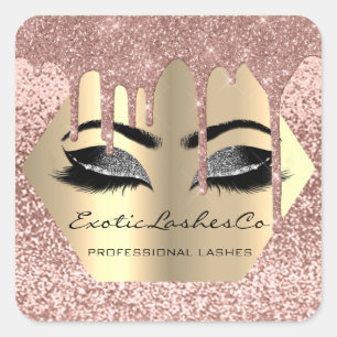 Black Gold Makeup Glitter Lashes Cleaner Drip Square Sticker