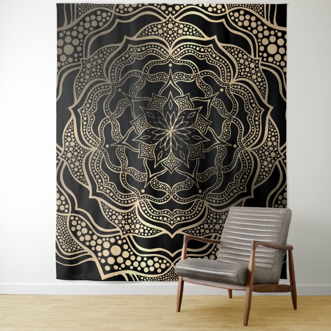 Black & Gold Mandala Beautiful Stylish Photo Booth Tapestry (In Situ)