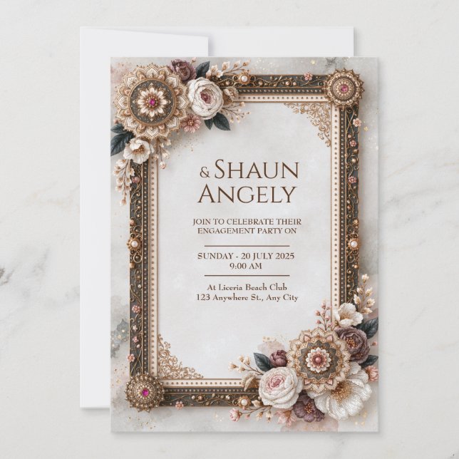 Black Gold Mandala Floral Frame Wedding Invitation (Front)
