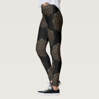 Black Gold Mandalas Pattern | Zen Boho Yoga Pants