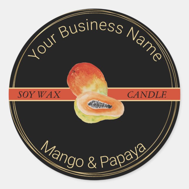 Black & Gold Mango & Papaya Candle Product Label (Front)