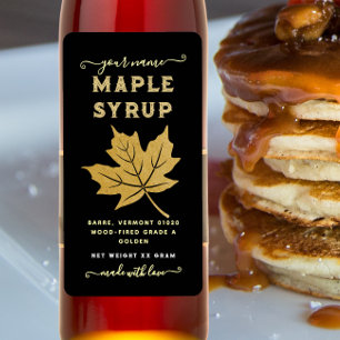 Black & Gold Maple Leaf Maple Syrup Vertical Label