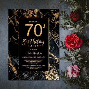 Black Gold Marble 70th Birthday Party Invitation
