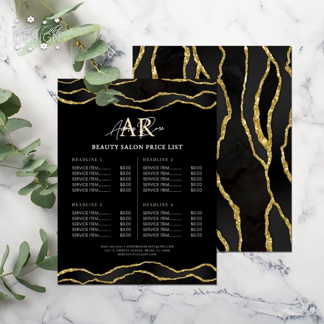 Black Gold Marble Agate Beauty Salon Price List  (Creator Uploaded)